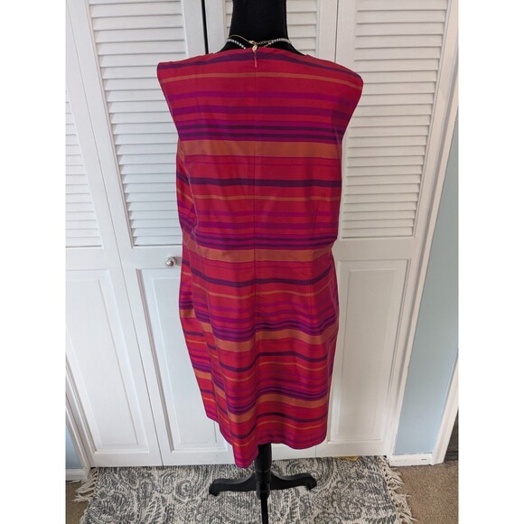 Jillian Jones Vtg Dress Women 16 Orange PurplePink 100% Silk Stripe Sheath Sleek - Picture 6 of 14